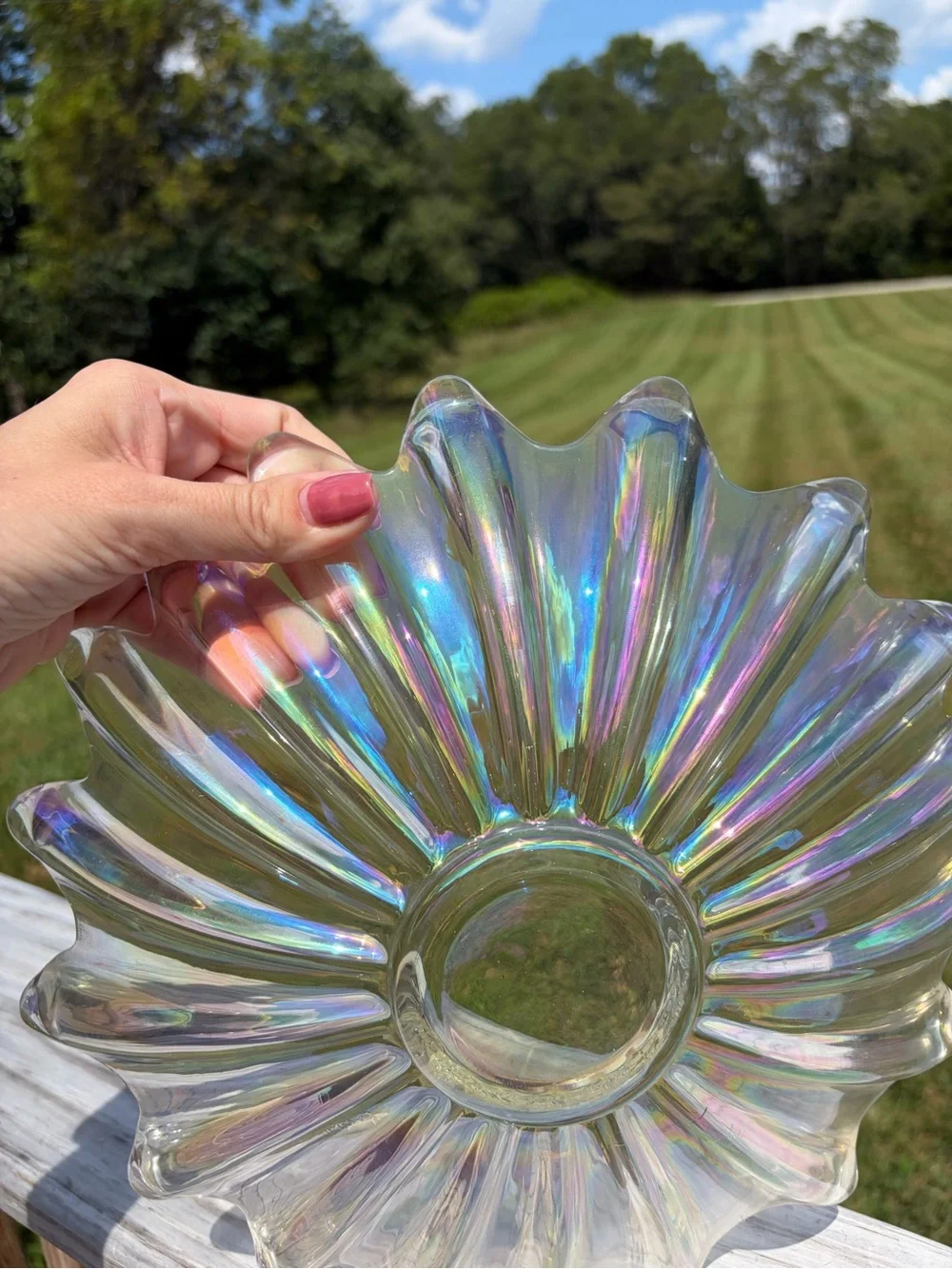IRIDESCENT CARNIVAL GLASS Bowl Scalloped Edge CELESTIAL by FEDERAL Mid Century